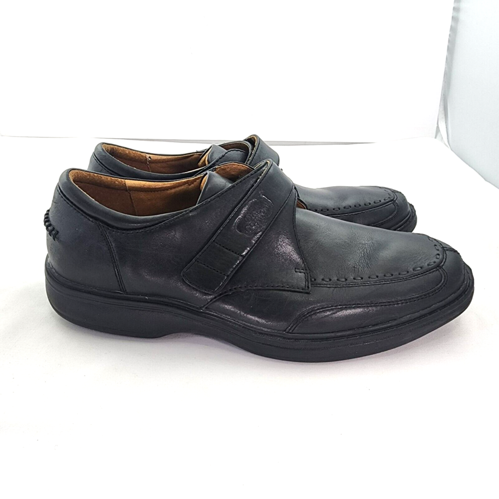DR COMFORT 6210 FRANK MEN 11.5 M BLACK LEATHER DIABETIC LOAFERS/SHOES STRAP USED